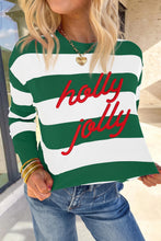 Load image into Gallery viewer, Red Stripe holly jolly Letter Embroidered Pullover Sweatshirt