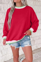 Load image into Gallery viewer, Racing Red Contrast Striped Trim Baggy Pullover Sweatshirt