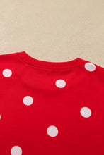 Load image into Gallery viewer, Red Polka Dot Raw Hem Relaxed Pullover Loose Skort Two Piece Set