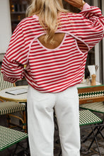 Load image into Gallery viewer, Red Stripe Cutout Open Back Long Sleeve Loose Top