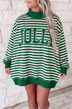 Load image into Gallery viewer, Red Stripe Christmas Slogan Embroidery Patched Mock Neck Oversized Sweatshirt