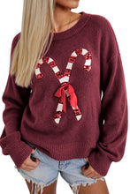 Load image into Gallery viewer, Red Dahlia Sequined Candy Cane Festive Casual Christmas Sweater