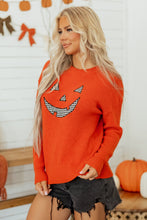 Load image into Gallery viewer, Orange Drop Shoulder Long Sleeve Round Neck Halloween Sweater