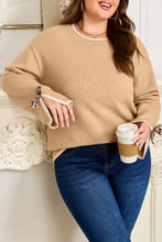 Load image into Gallery viewer, Tan Plus Size Leopard Bow Decor Split Cuffs Loose Sweater
