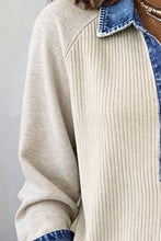 Load image into Gallery viewer, Light Grey Ribbed Denim Colorblock Detail Button Collar Long Sleeve Top