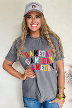Load image into Gallery viewer, Gray Colorful GAME DAY Graphic Crew T Shirt
