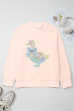 Load image into Gallery viewer, Apricot Pink Bow Knot Duck Faux Patchwork Printed Mock Neck Sweatshirt