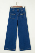Load image into Gallery viewer, Sail Blue Hardware Decor Patched Pockets Wide Leg Denim Pants