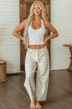Load image into Gallery viewer, Beige Grommet Knot Waist Floral Barrel Leg Jeans