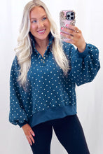 Load image into Gallery viewer, Pink Polka Dot Print Metal Button Collar Casual Pullover Sweatshirt