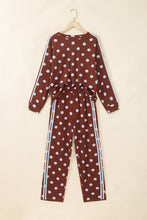 Load image into Gallery viewer, Pink Polka Dot Print Side Stripe Detail Long Sleeve Top Casual Pant Set