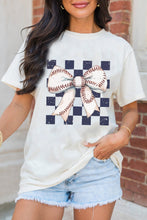 Load image into Gallery viewer, White Checkered Rugby Bowknot Graphic Crew T Shirt