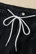 Load image into Gallery viewer, Black Drawstring Waist Ankle Length Casual Jeans Regular Fit Pocket Detail Denim Pants