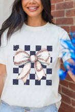 Load image into Gallery viewer, White Checkered Rugby Bowknot Graphic Crew T Shirt