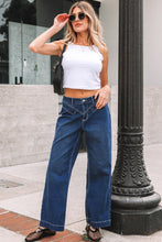 Load image into Gallery viewer, Sail Blue Stitched Waist Detail Loose Cuffed Jeans