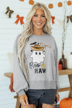 Load image into Gallery viewer, Medium Grey Sequin Western Ghost Print Long Sleeve Round Neck Sweatshirt