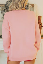 Load image into Gallery viewer, Gossamer Pink Drop Shoulder Round Neck Towel Embroidery Slogan Pullover Sweater