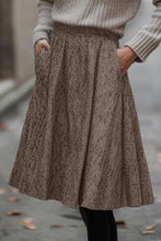Load image into Gallery viewer, Brown Solid Color Textured Pleated Midi Skirt