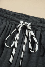 Load image into Gallery viewer, Gray Stripe V Neck Ruffle Contrast Sleeve Top Drawstring Pants 2pcs Set