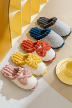 Load image into Gallery viewer, Fushia Bow Decor Color Block Ribbed Plush Slippers