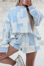 Load image into Gallery viewer, Light Pink Patchwork Floral Print Drop Shoulder Baggy Pullover Drawstring Shorts Set
