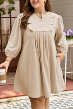Load image into Gallery viewer, Parchment Notched Neck Scallop Detail Plus Size Mini Dress