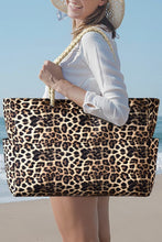 Load image into Gallery viewer, Coffee Leopard Print Rope Straps Large Travel Shopping Bag