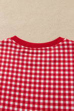 Load image into Gallery viewer, Red Color Block Plaid Patchwork Long Sleeve Pullover Wide Leg Pant Set