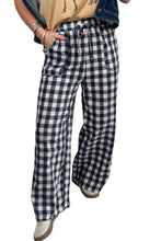 Load image into Gallery viewer, Blue Gingham Plaid Tie Elastic Waist Shift Pants