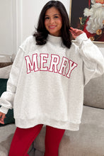 Load image into Gallery viewer, Gray MERRY Embroidered Letter High Neck Tunic Pullover Sweatshirt