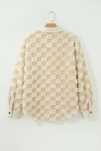 Load image into Gallery viewer, Khaki Plush Checkered Corduroy Trim Metal Button Long Sleeve Shift Silhouette Shacket
