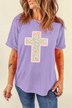 Load image into Gallery viewer, Wisteria Easter Floral Cross Christian Casual Tee