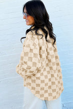 Load image into Gallery viewer, Khaki Plush Checkered Corduroy Trim Metal Button Long Sleeve Shift Silhouette Shacket