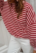 Load image into Gallery viewer, Red Stripe Cutout Open Back Long Sleeve Loose Top