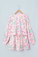Load image into Gallery viewer, Pink Floral Print Lace Trim Long Sleeve Skirt Set