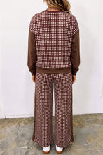Load image into Gallery viewer, Red Color Block Plaid Patchwork Long Sleeve Pullover Wide Leg Pant Set