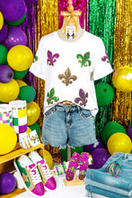 Load image into Gallery viewer, White Mardi Gras Fleur De Lis Sequin Graphic T Shirt