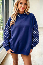Load image into Gallery viewer, Orange Polka Dot Contrast Round Neck Long Sleeve Baggy Sweatshirt