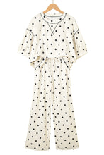 Load image into Gallery viewer, Beige Polka Dot Half Sleeve Loose Top Elastic Waist Casual Pants Set