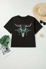 Load image into Gallery viewer, Carbon Grey Plus Size Western Aztec Bull Skull Printed T Shirt