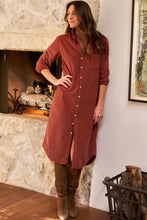 Load image into Gallery viewer, Clay Long Sleeve Button Down Corduroy Midi Length One Piece Dress