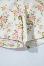 Load image into Gallery viewer, Beige Floral Print Long Sleeve Shift Top Pocketed Shorts 2pcs Set
