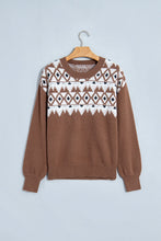 Load image into Gallery viewer, Khaki Geometric Print Drop Shoulder Casual Pullover Sweater