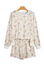 Load image into Gallery viewer, Beige Floral Print Long Sleeve Shift Top Pocketed Shorts 2pcs Set