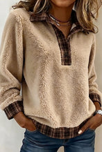 Load image into Gallery viewer, Light French Beige Plaid Collar Button Front Fleece Pullover Sweatshirt