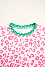 Load image into Gallery viewer, Pink Leopard Polka Dot Colorblock Trim Long Sleeve Top