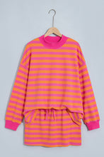 Load image into Gallery viewer, Orange Stripe Color Block Patchwork Mock Neck Pullover Drawstring Mini Skort Set