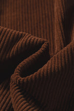 Load image into Gallery viewer, Coffee Solid Color Ruffle Trim V Neck Long Sleeve Button Corduroy Shakcet