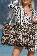 Load image into Gallery viewer, Coffee Leopard Print Rope Straps Large Travel Shopping Bag