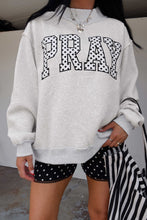 Load image into Gallery viewer, Gray PRAY Polka Dot Embroidered Mock Neck Sweatshirt